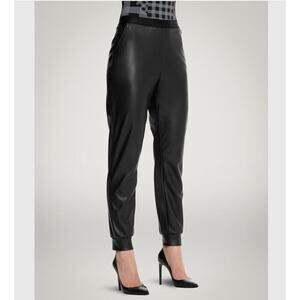 Wolford Black Pants Size Large Vegan Leather Stretch Joggers Dance Taper NWT